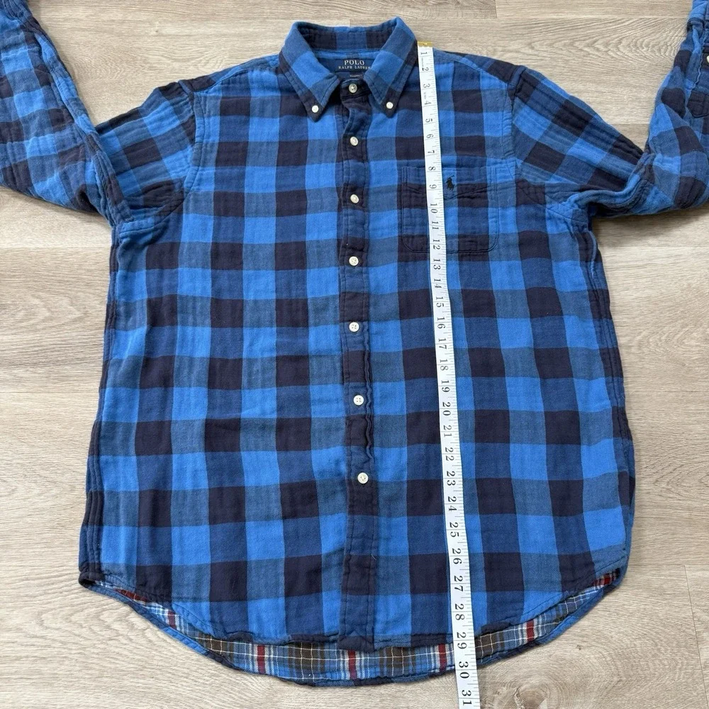 Polo Ralph Lauren Classic Fit Plaid Double Face Shirt Blue Buffalo Flannel Men L